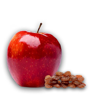 100% organic snacks with apple and raisin